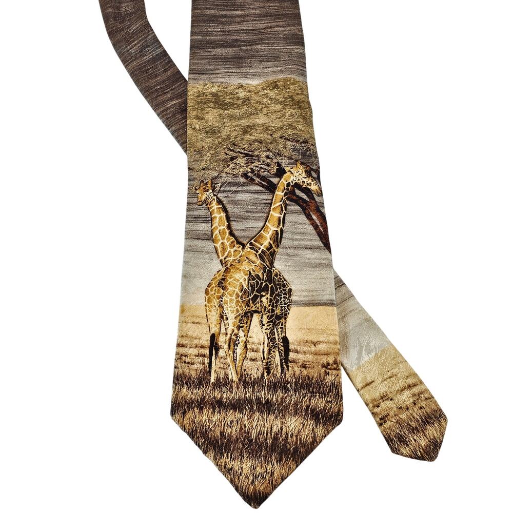 Endangered Species Giraffe Silk Necktie Safari Animal Print 3.75 x 61"